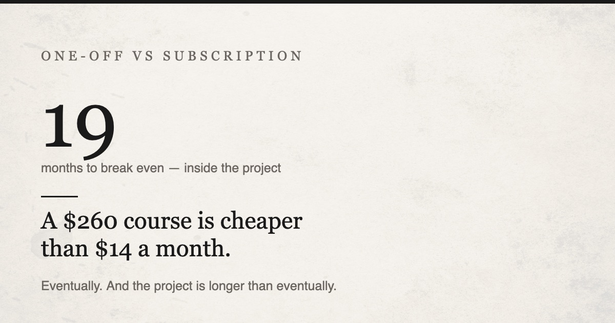A $260 course is cheaper than a $14 subscription, eventually