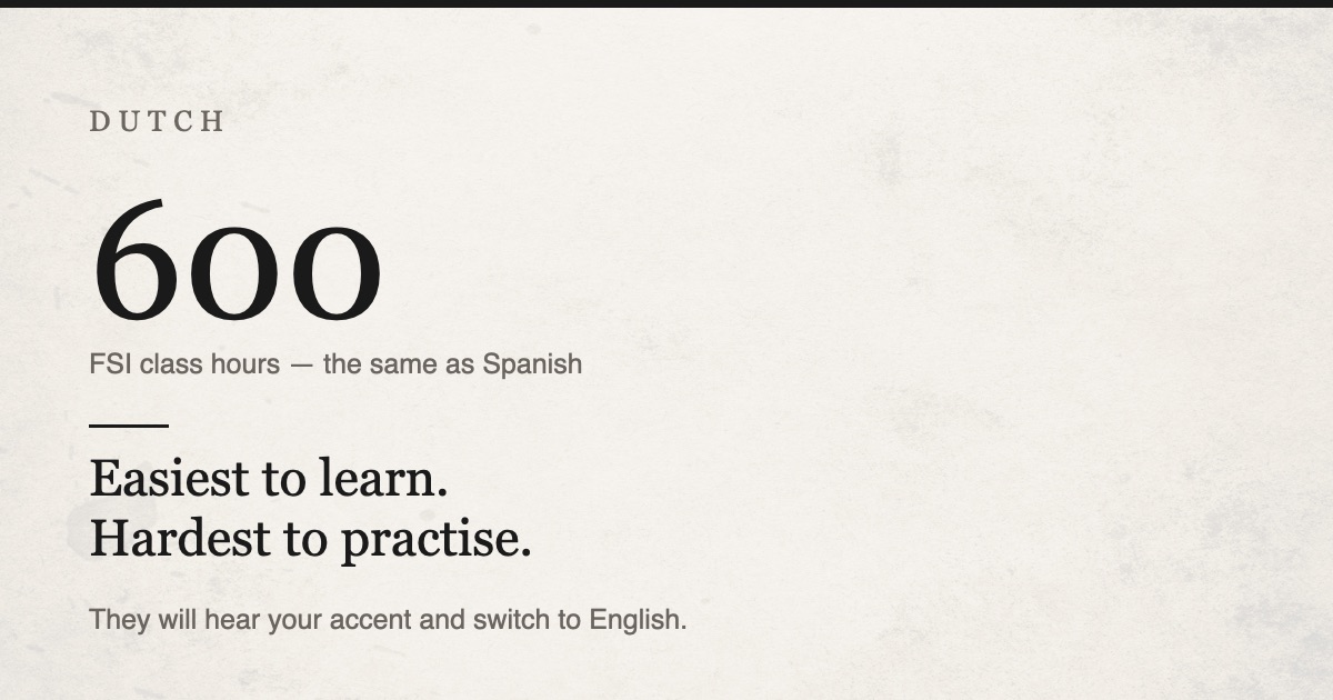Dutch is the easiest language to learn and the hardest to practise